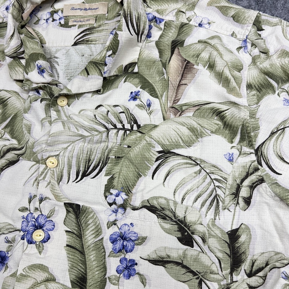 Tommy Bahama Shirt Mens XL Beige Green Floral Silk Hawaiian Tropical Aloha Beach - Picture 11 of 15